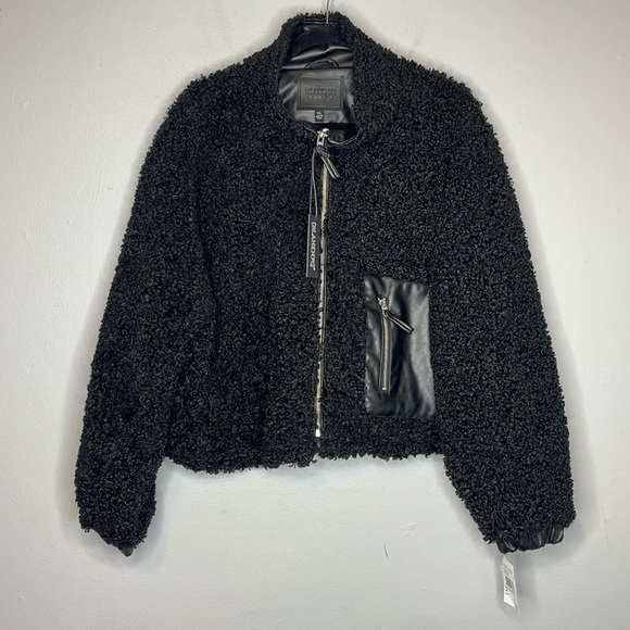Blank NYC | Faux Shearling with Faux Leather Trim Bomber Jacket Size XL NWT - Picture 2 of 9